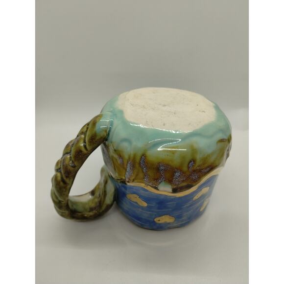 Handmade Coffee Mug - Gold Hearts - Braided Handle - Tea Cup - Picture 7 of 9